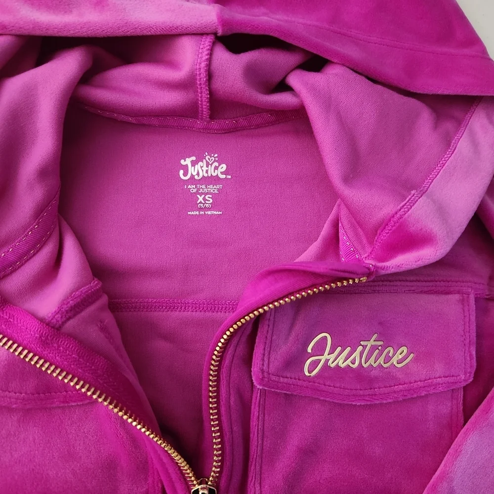 Justice Fuchsia Velvet Zip-Up Girl's Hoodie, XS(5/6), NWT